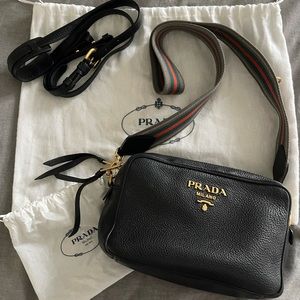 Prada Double Zip Camera Bag Vitello Daino With Extra Strap.